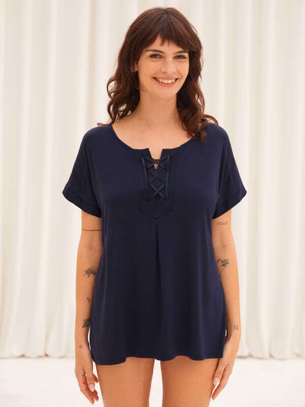 Bleu T-shirt de pyjama à manches courtes - Océan 1